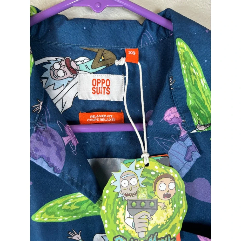OppoSuits Rick and‎ Morty Mens XS Short Sleeve Button Up Shirt Blue Portal New
